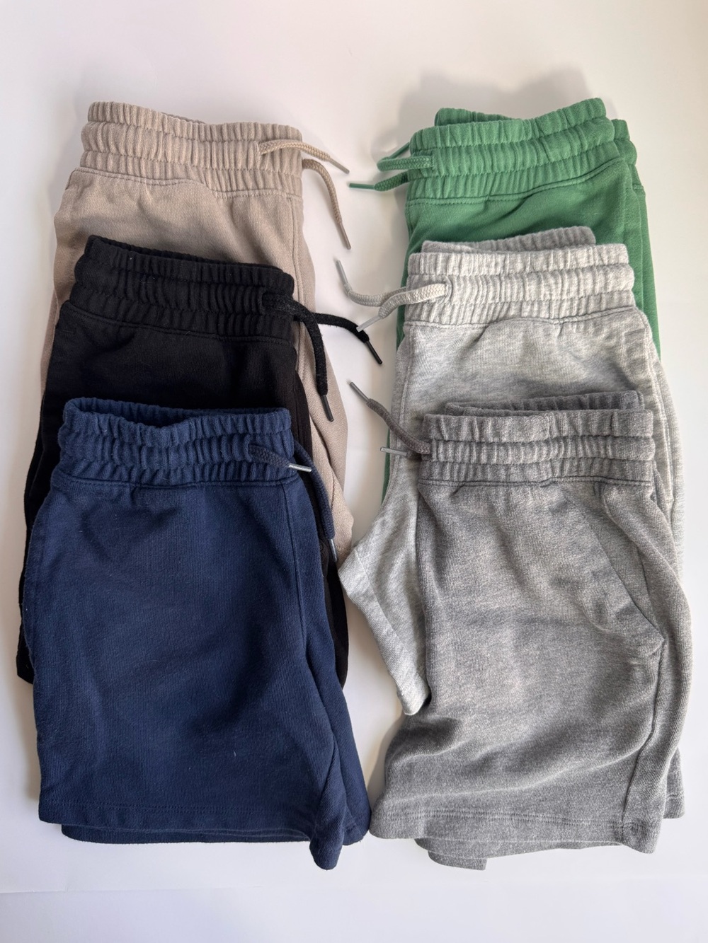 wonder nation 6-Pack Kids Elastic Waist Shorts - Navy, Black, Gray, Tan, Green